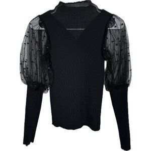 Ribbed Top Knit Puff Polka Dots Sleeves Black XS NWoT